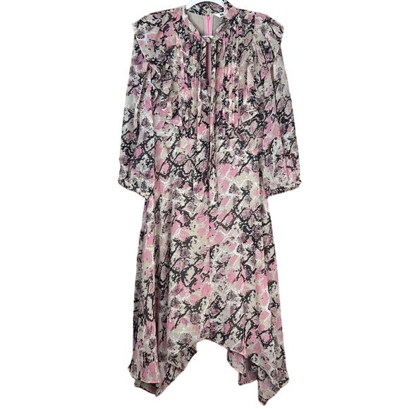 Walter Baker Zendaya Dress Handkerchief Hem Crop Sleeve Blushing Snake Size 8 - Picture 1 of 14